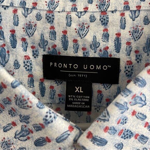 Pronto Uomo Short Sleeve Mens Button Down Shirt with Cactus Design Size XL - Picture 3 of 6